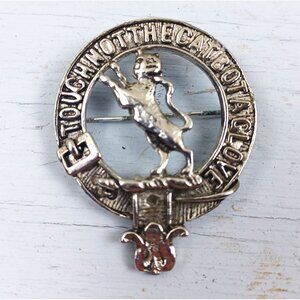 Vintage Scottish Clan MacPherson Crest Brooch Badge Touch Not The Cat